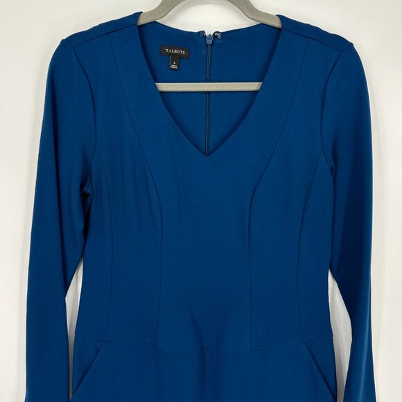 Talbots Blue V-Neck Sheath Dress - Picture 4 of 9